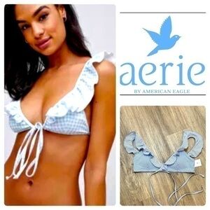 New with tags pretty AERIE by AE blue & white gingham frill ruffle bra crop top.
